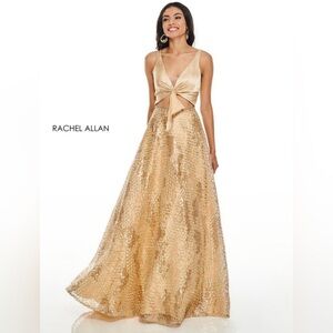 Rachel Allan Prom, Wedding Guest Gold Dress 7031